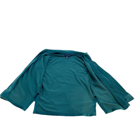 Charter Club Vintage Y2K Teal Blue Velour Ribbed Zip Up Jacket, Size Small - Picture 6 of 11